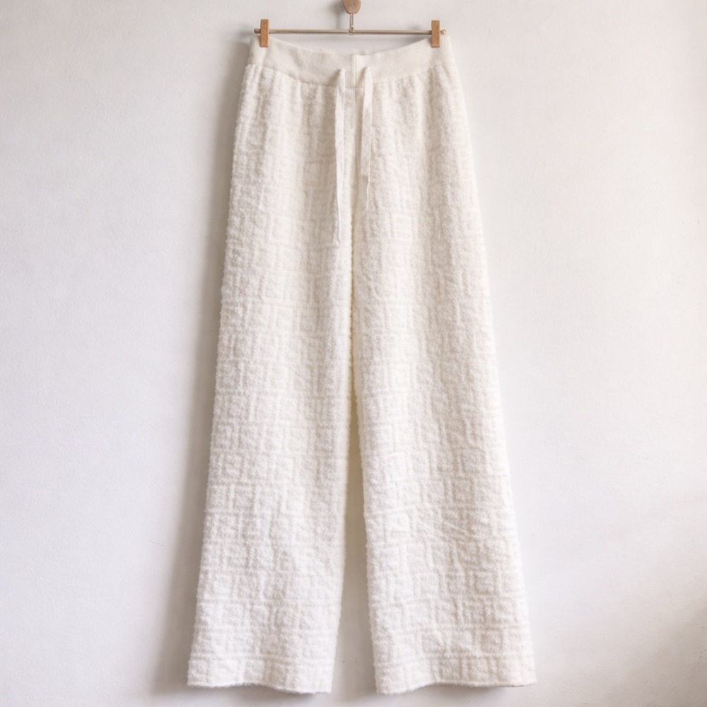 Fendi Vibe FF Monogram Knit Wide Leg Pants White 2025 New Women’s Size 4